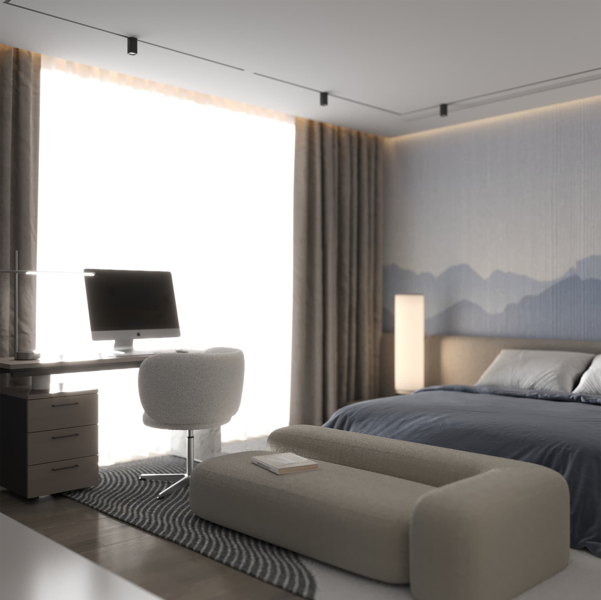 Bedroom and study composition