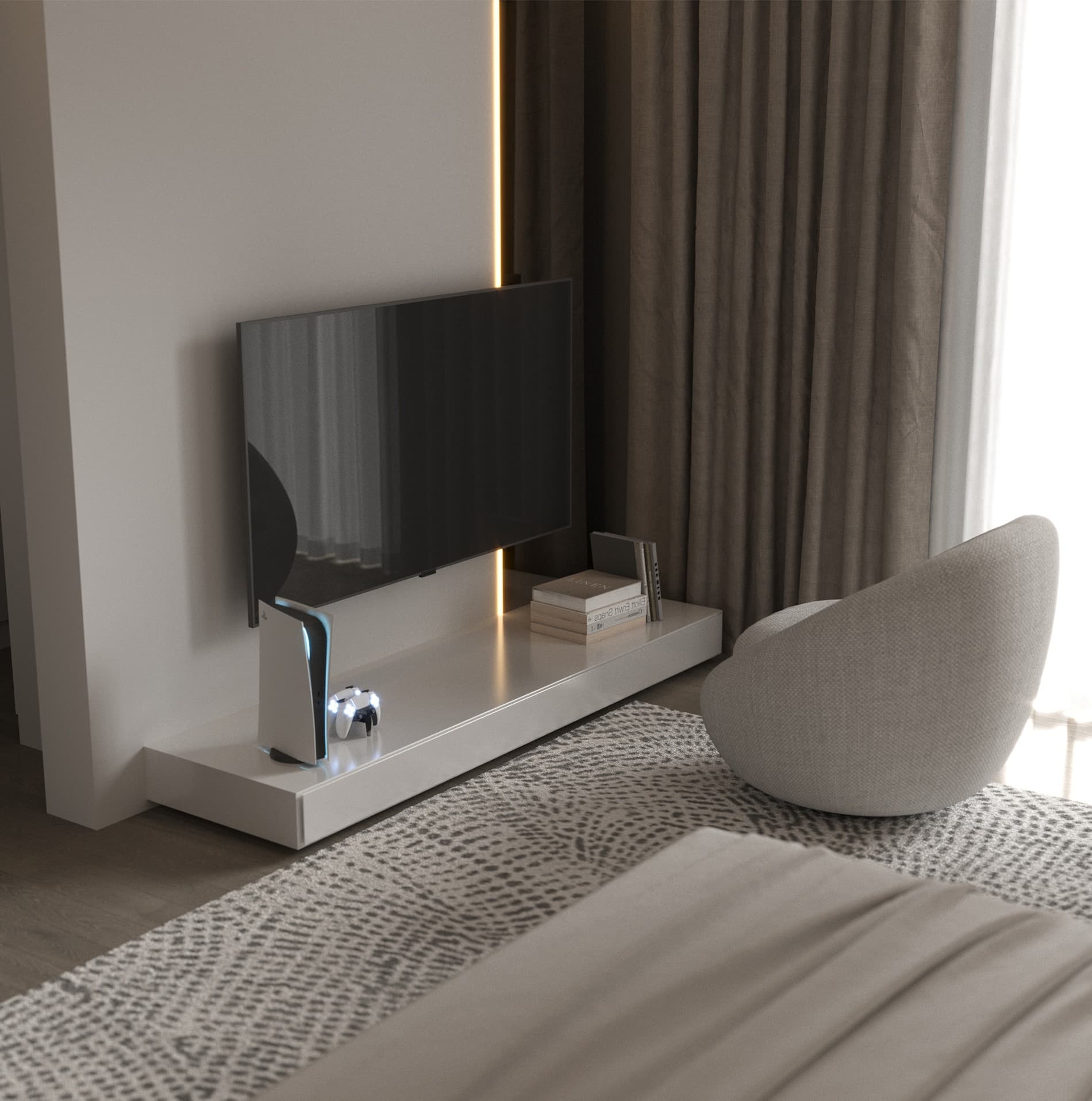 Low media unit and lounge chair