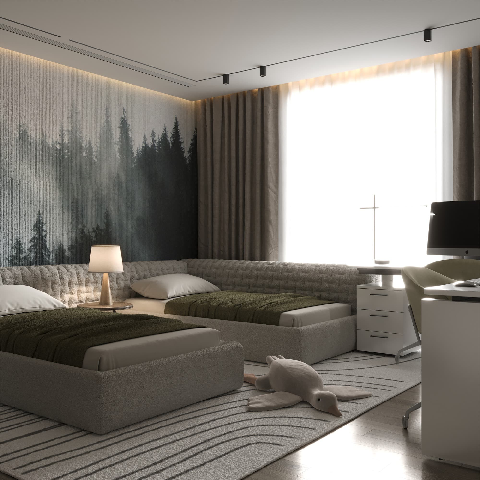 Twin bed and window composition